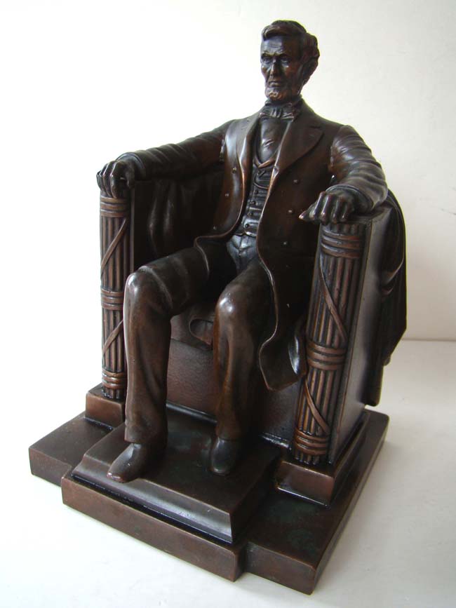 A wonderful pair of "Lincoln in the chair" bookends made by Jennings Brothers circa 1930 — image 2
